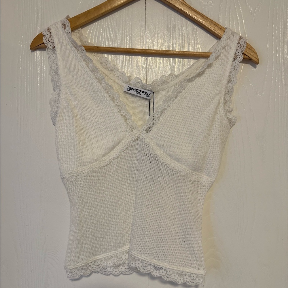 Princess Polly Cream Lace V-Neck Top
